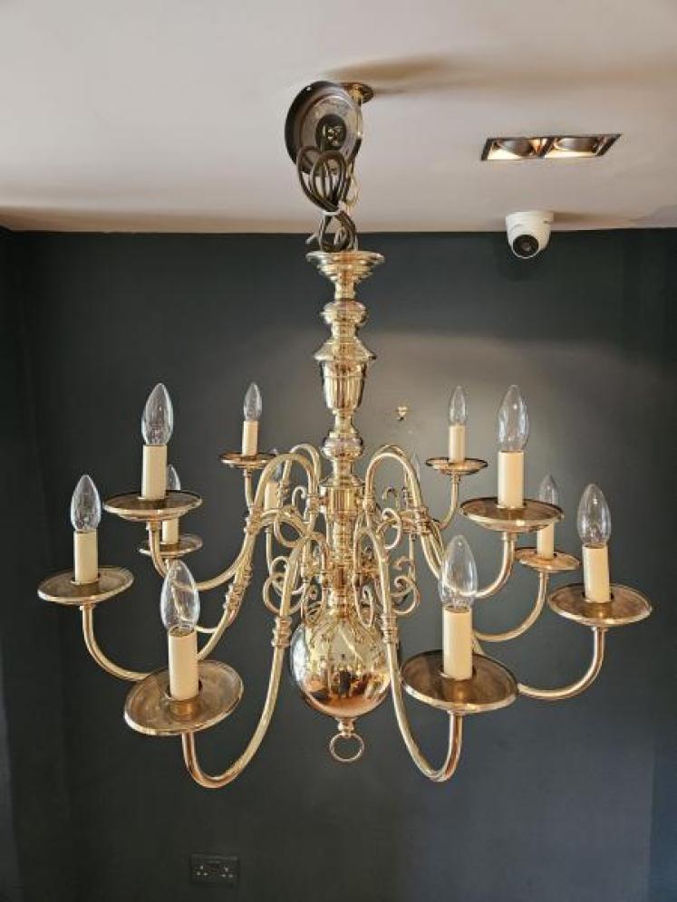 Edwardian Two Tier Brass Chandelier - Image 1