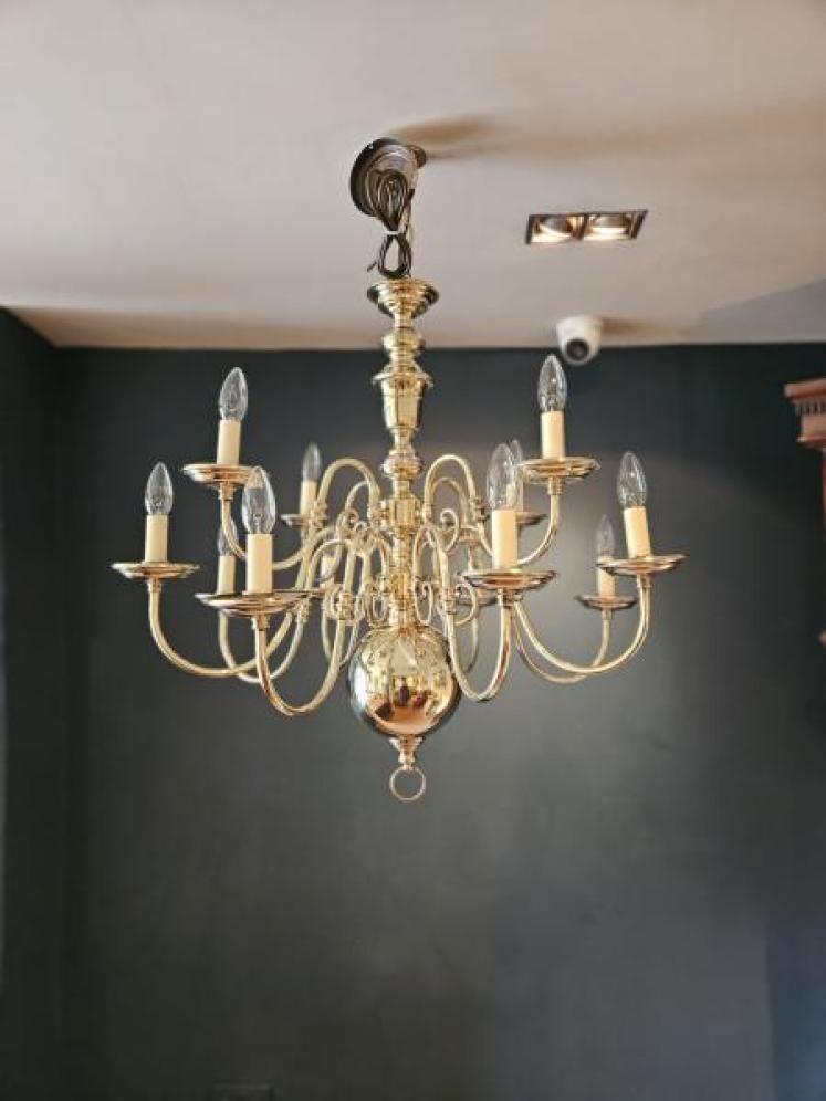 Edwardian Two Tier Brass Chandelier - Image 6