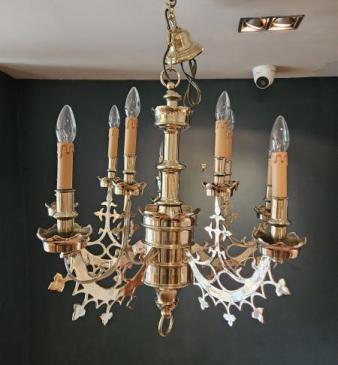 Edwardian Cast Brass Chandelier