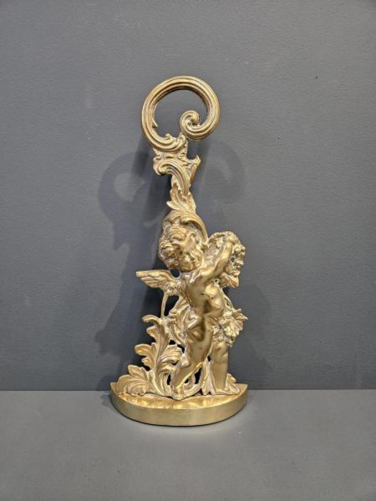 Victorian Cast Brass Cherub Door Stop - Image 1