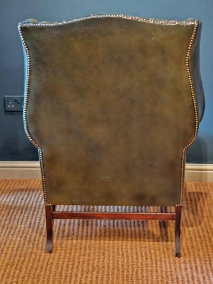 Green Leather Chesterfield Wing Back Arm Chair - Image 6