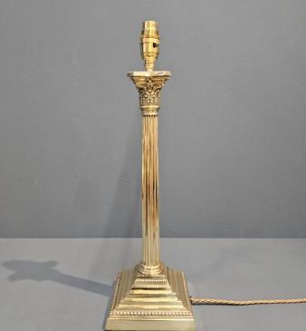 Edwardian Brass Corinthian Column Table Lamp