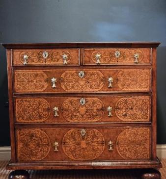 William and Mary Seaweed Inlaid Walnut Chest of Drawers