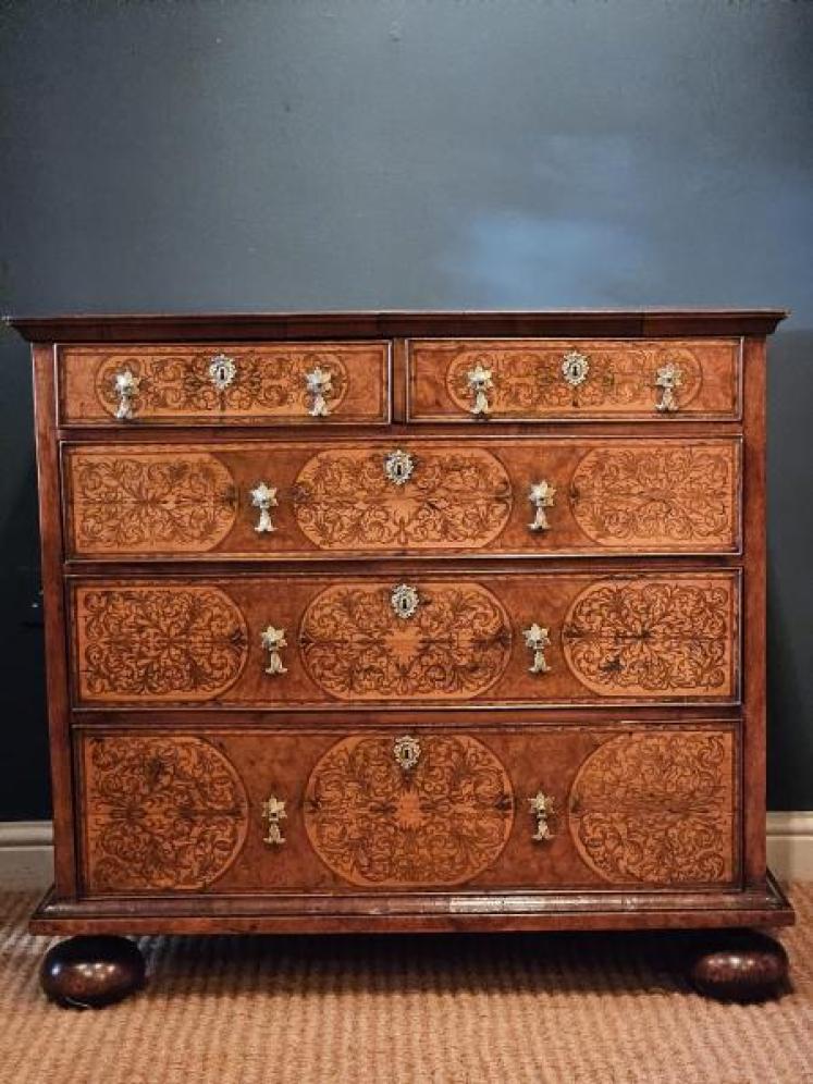 William and Mary Seaweed Inlaid Walnut Chest of Drawers - Image 1