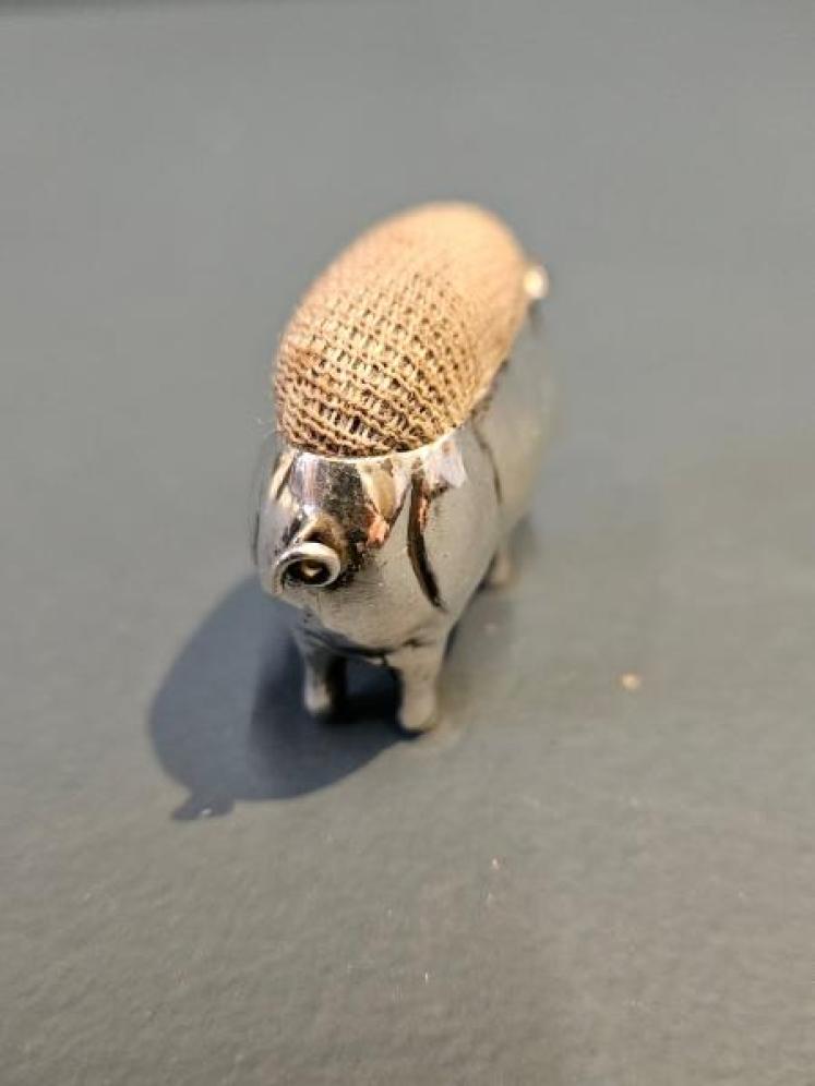 Edwardian Silver Pig Pin Cushion by Adie & Lovekin - Image 3