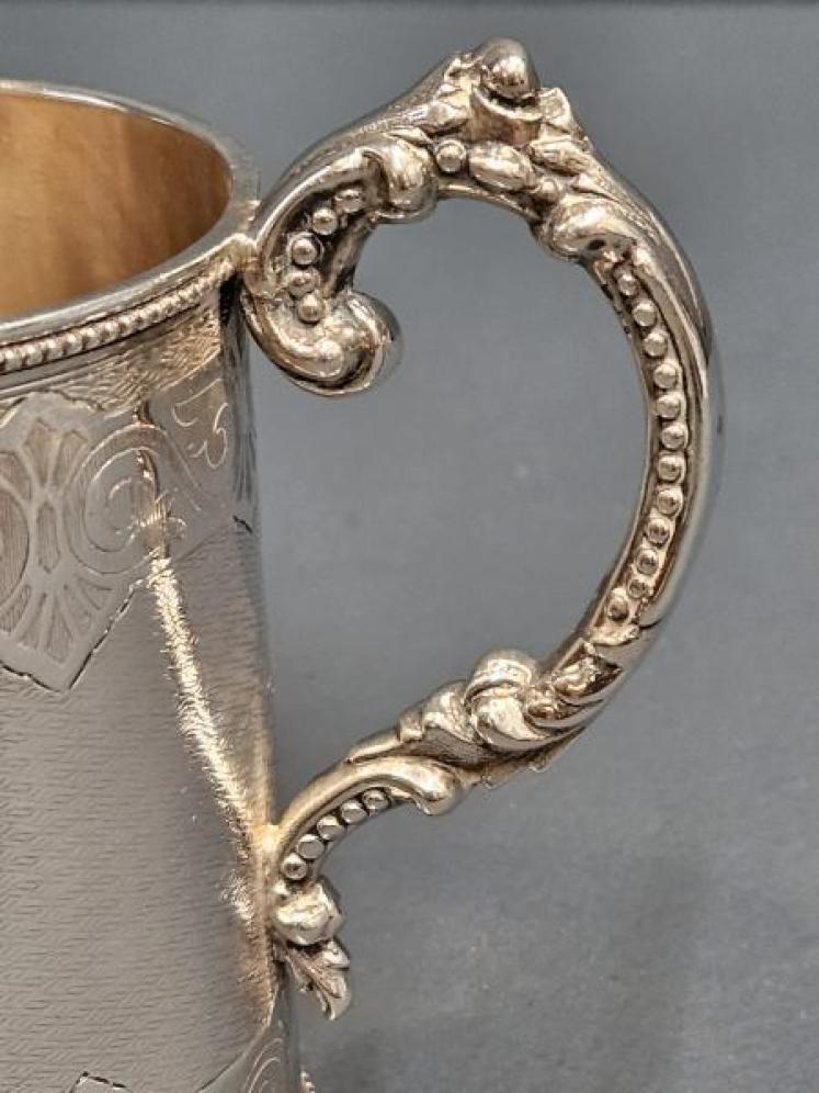 Victorian Engine Turned Silver Mug - Image 3