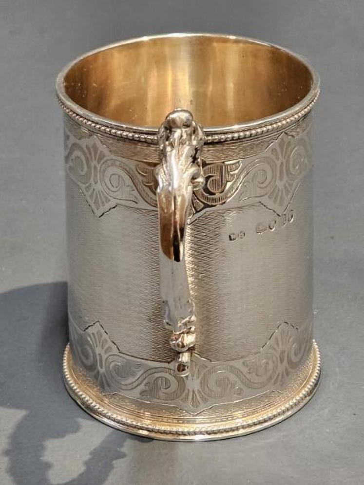 Victorian Engine Turned Silver Mug - Image 7