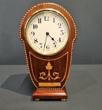Unusual Edwardian Keyhole Design Inlaid Mantel Clock