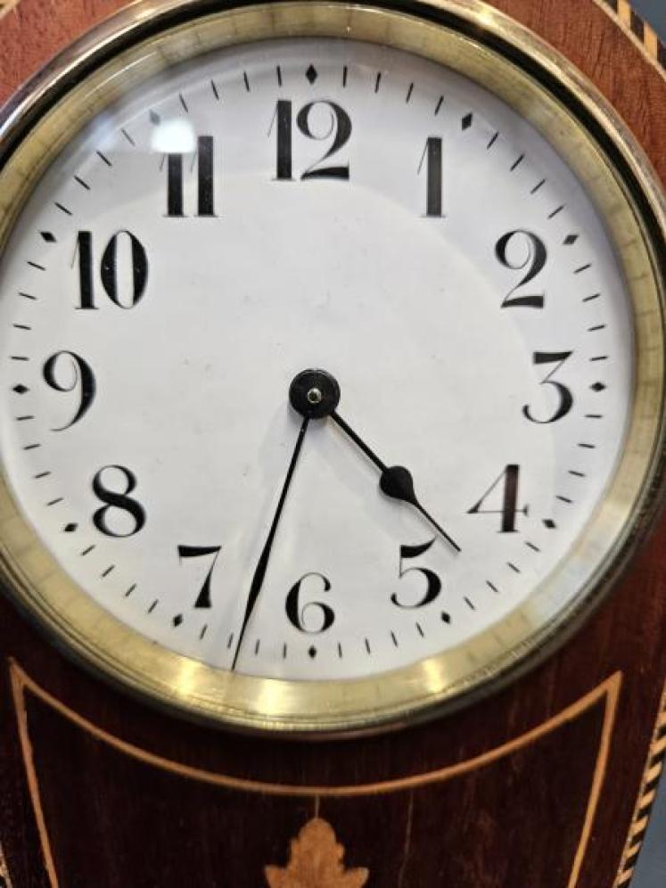 Unusual Edwardian Keyhole Design Inlaid Mantel Clock - Image 2