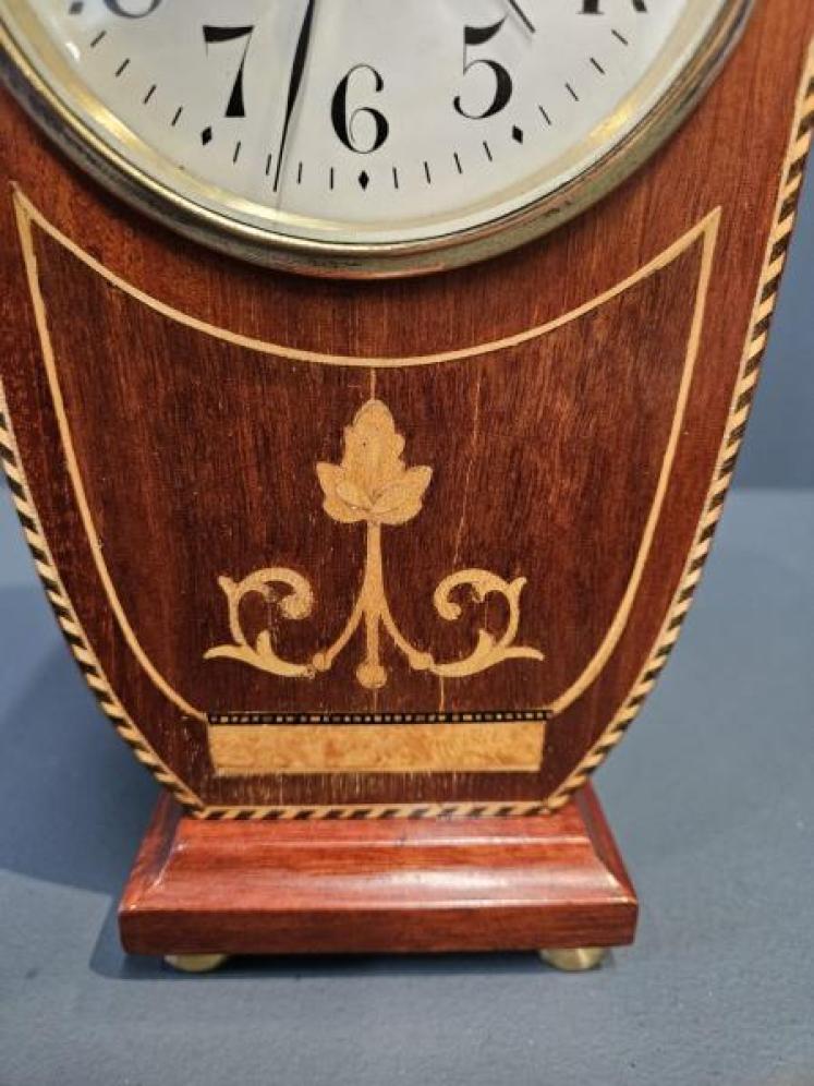 Unusual Edwardian Keyhole Design Inlaid Mantel Clock - Image 6
