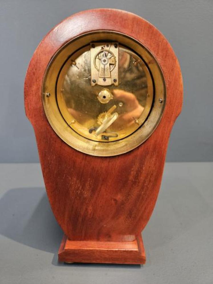 Unusual Edwardian Keyhole Design Inlaid Mantel Clock - Image 7