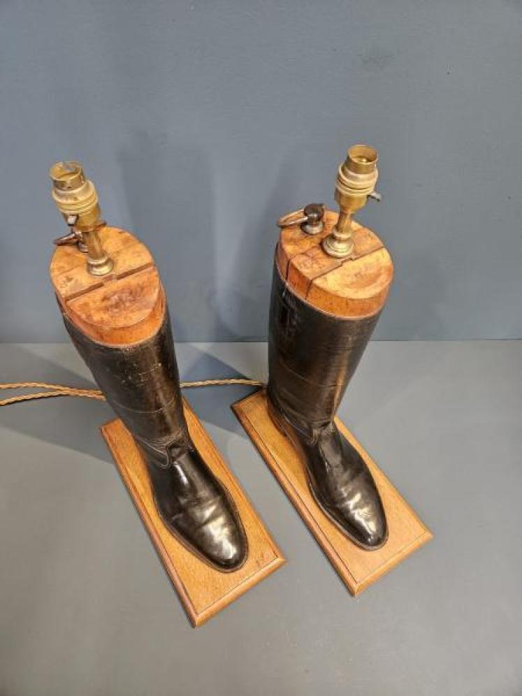 Pair of Edwardian Gents Leather Boot Table Lamps - Image 6