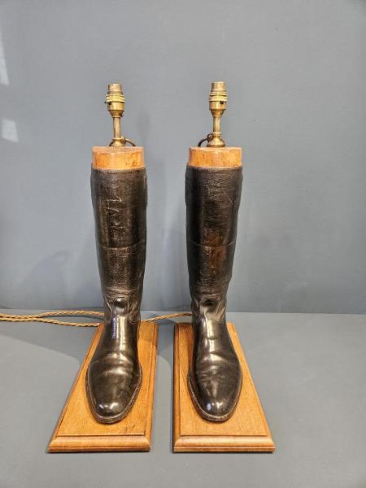 Pair of Edwardian Gents Leather Boot Table Lamps - Image 7