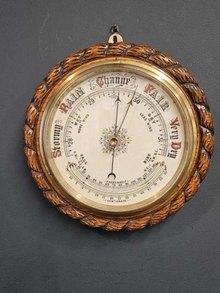 Victorian Oak Rope Twist Ships Barometer - Image 1