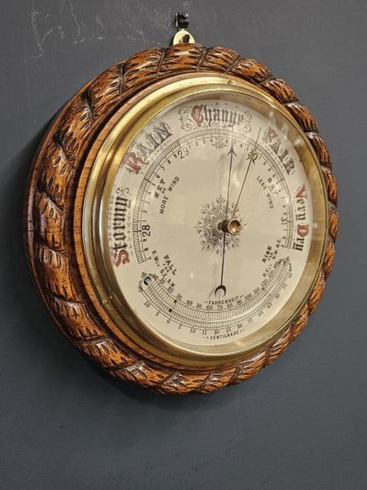 Victorian Oak Rope Twist Ships Barometer - Image 2