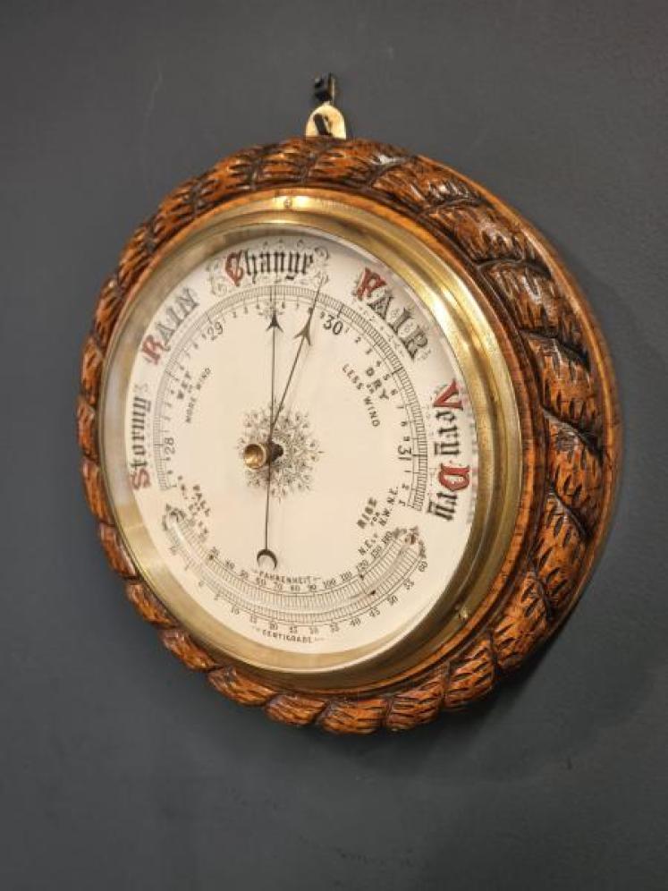 Victorian Oak Rope Twist Ships Barometer - Image 6