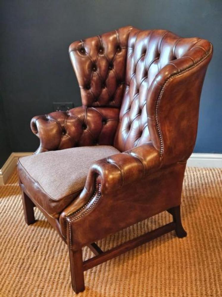 Wing Back Leather Arm Chair - Image 7