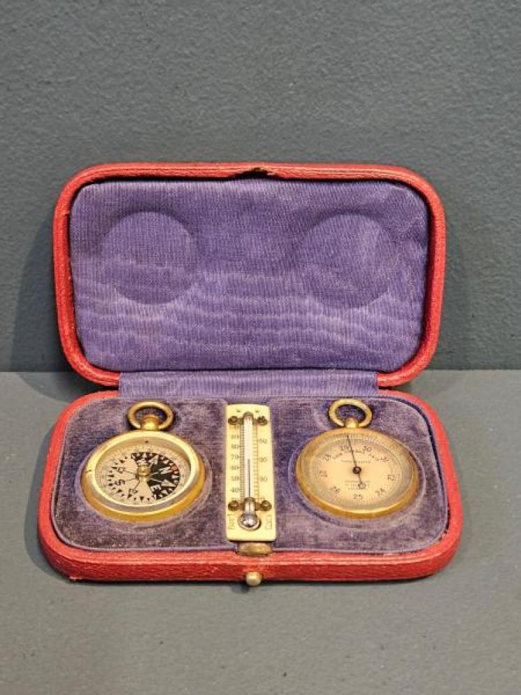 Edwardian Pocket Barometer, Compass and Thermometer Set - Image 1