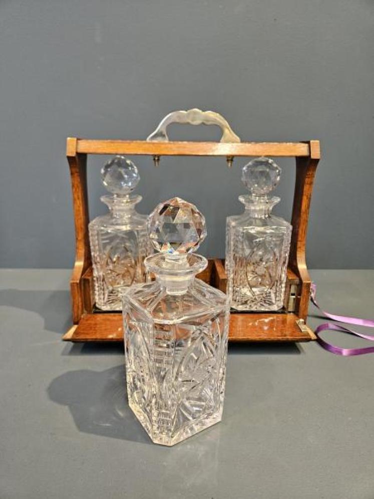 Victorian Carved Oak Three Bottle Tantalus  - Image 4