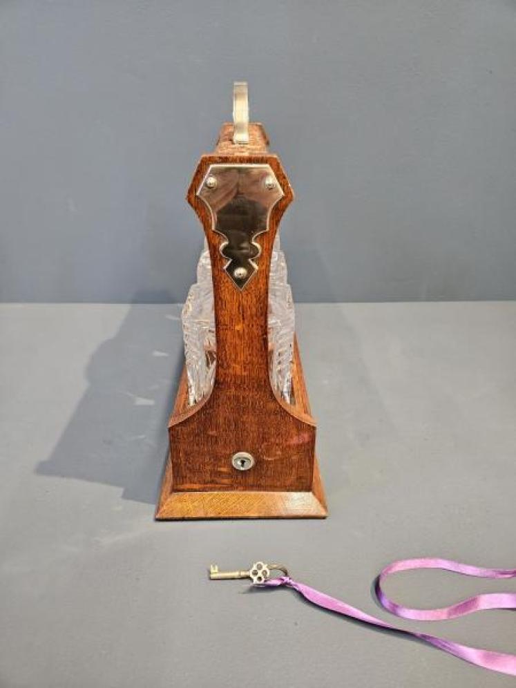 Victorian Carved Oak Three Bottle Tantalus  - Image 5