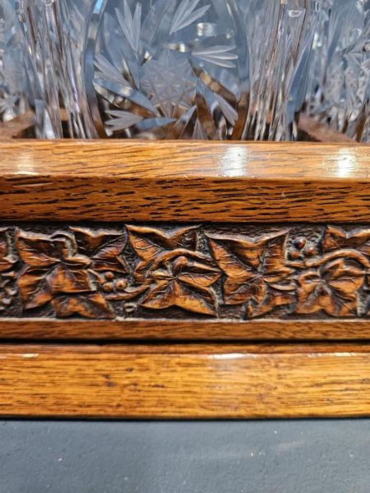 Victorian Carved Oak Three Bottle Tantalus  - Image 6