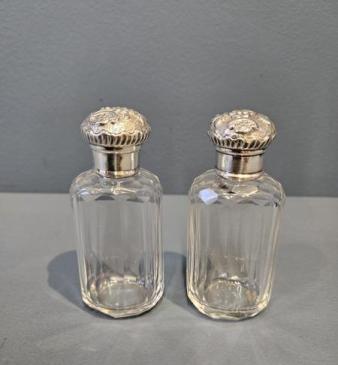 Pair of Victorian Silver Topped Crystal Scent Bottles