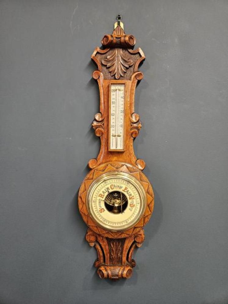 Small Victorian Oak Banjo Barometer - Image 1
