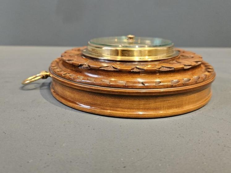 Small Carved Walnut Aneroid Barometer - Image 4