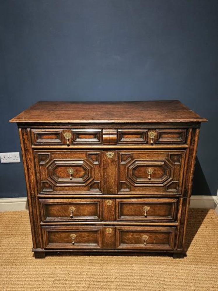 James II Period Oak Geometric Chest - Image 1