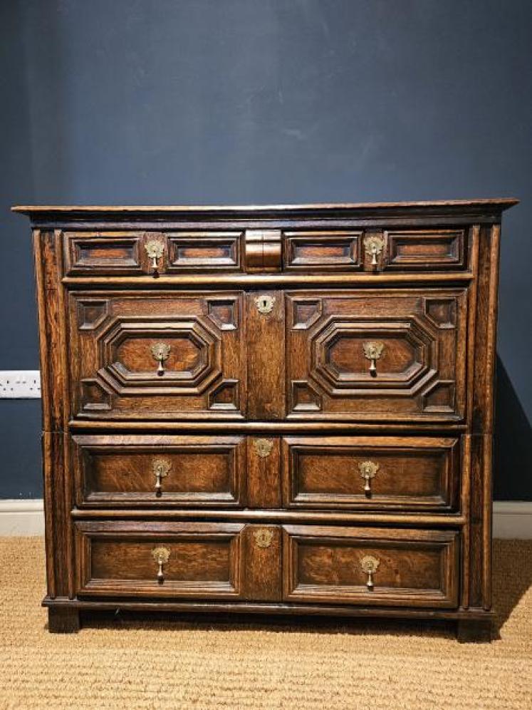 James II Period Oak Geometric Chest - Image 3