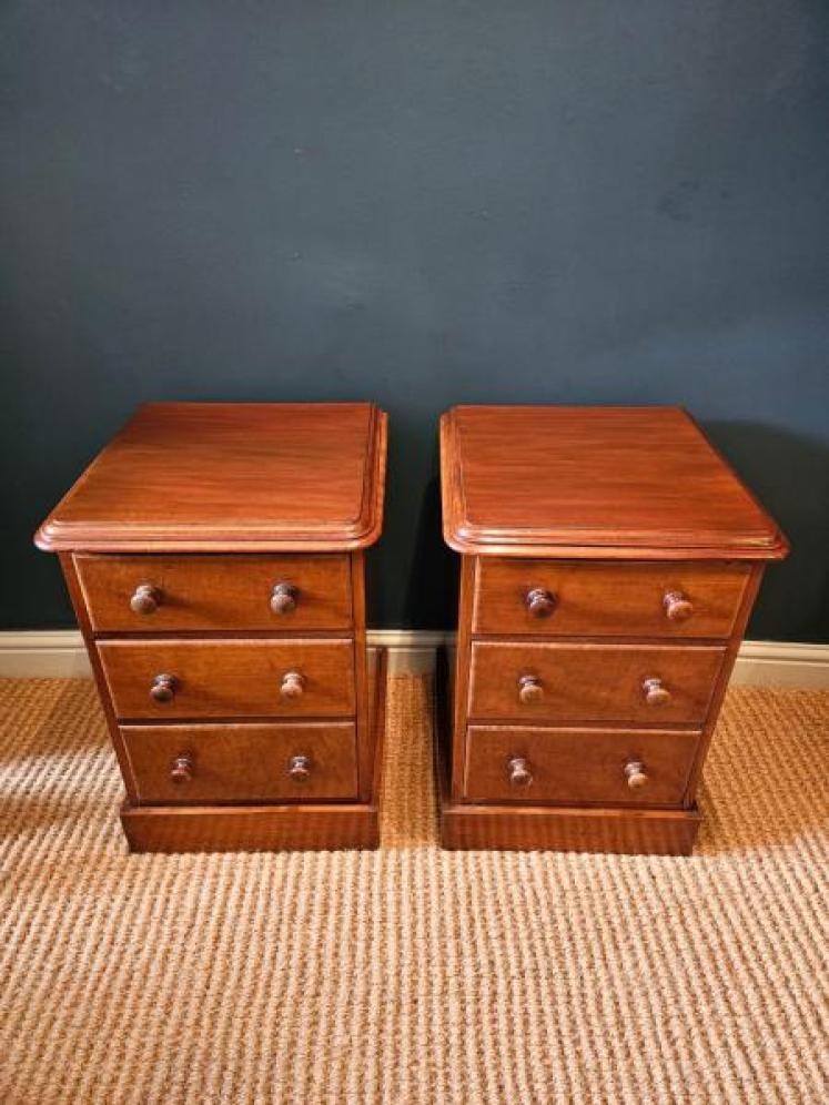 Pair of Victorian Mahogany Three Drawer Bedside Chests - Image 3