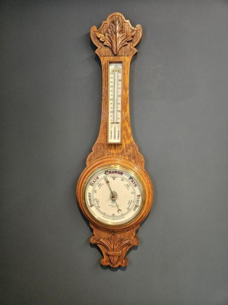 Victorian Figured Oak Banjo Barometer - Image 1