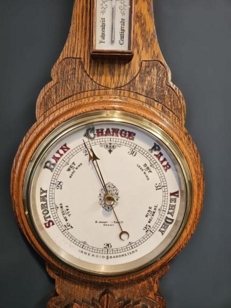 Victorian Figured Oak Banjo Barometer - Image 2