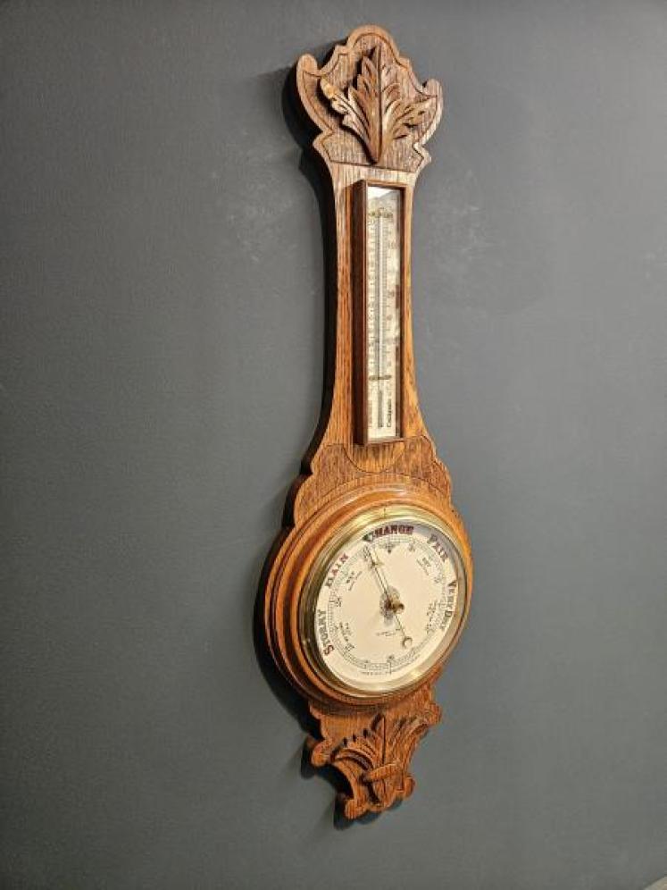 Victorian Figured Oak Banjo Barometer - Image 4