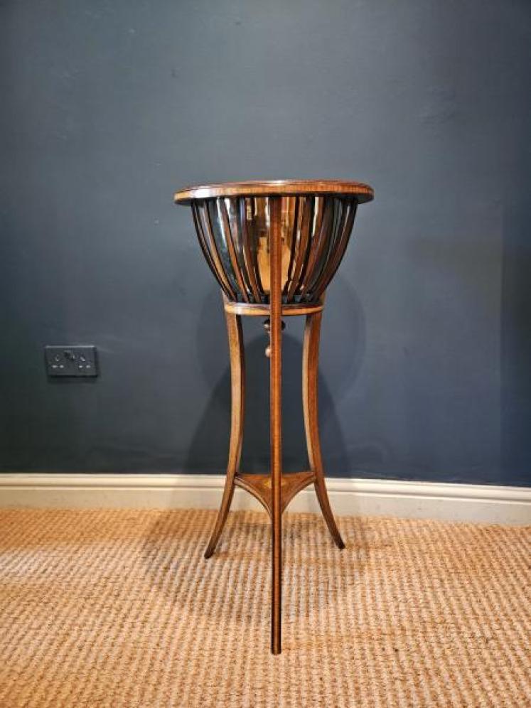 Edwardian Inlaid Mahogany Plant Stand & Brass Liner - Image 2
