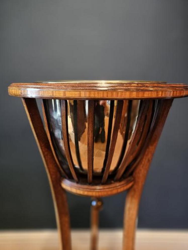 Edwardian Inlaid Mahogany Plant Stand & Brass Liner - Image 3
