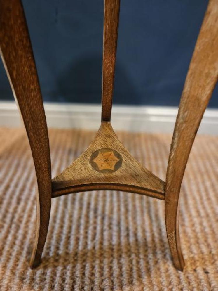 Edwardian Inlaid Mahogany Plant Stand & Brass Liner - Image 4