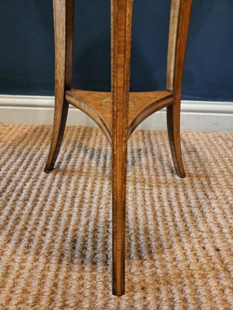Edwardian Inlaid Mahogany Plant Stand & Brass Liner - Image 6