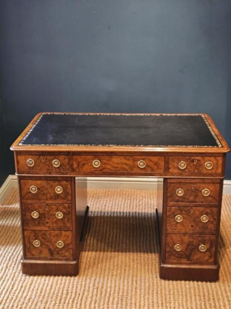 Victorian Burr Walnut Pedestal Desk - Image 1
