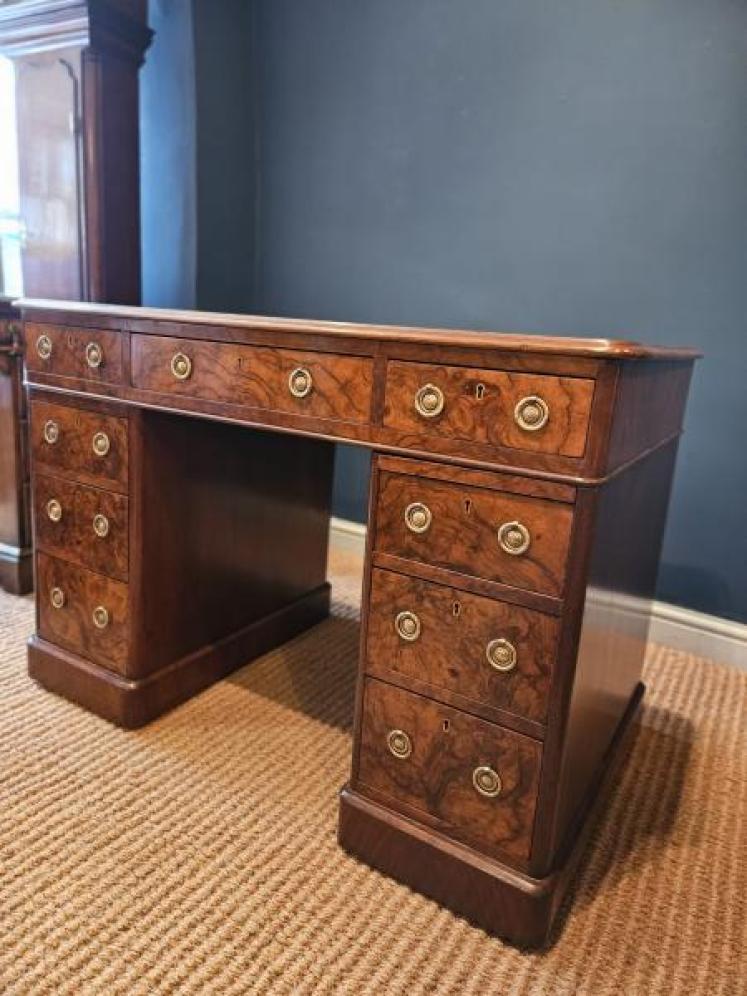 Victorian Burr Walnut Pedestal Desk - Image 6