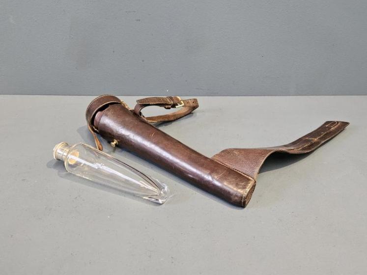 Hukin & Heath Silver Topped Hunting Flask and Leather Case - Image 1