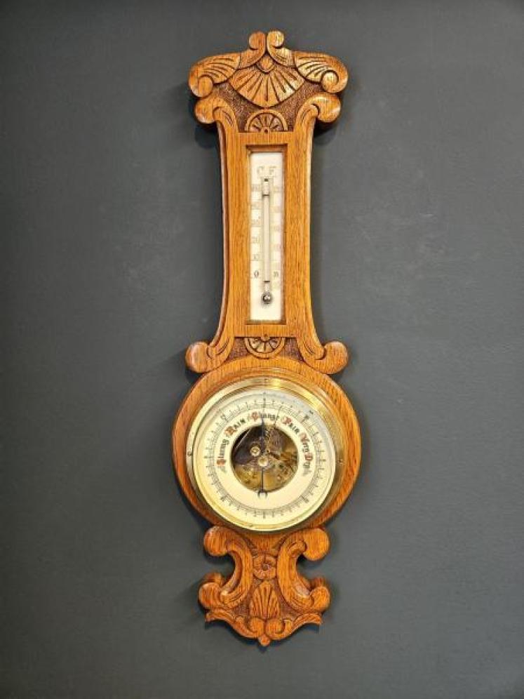 Small Victorian Oak Banjo Barometer - Image 1