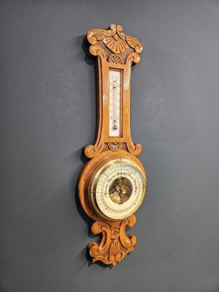 Small Victorian Oak Banjo Barometer - Image 6