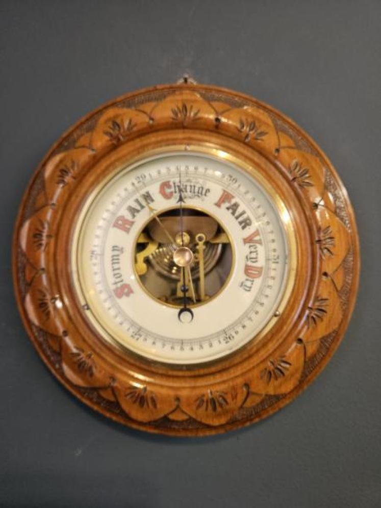 Late Victorian Walnut Cased Aneroid Barometer - Image 1