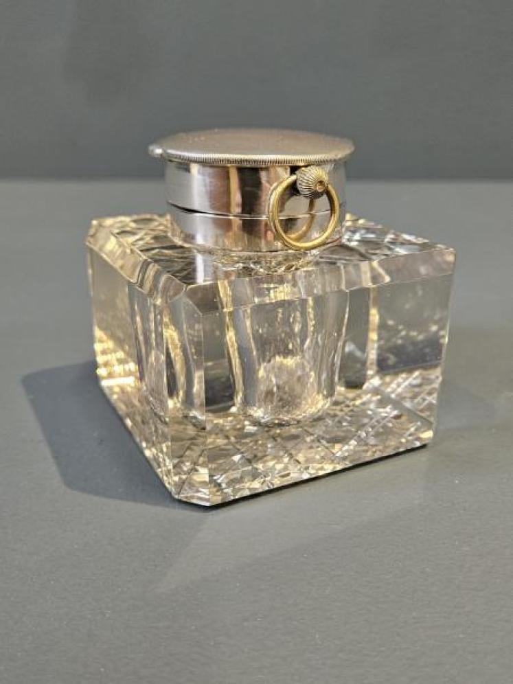 Edwardian Silver Ink Well and Pocket Watch Holder - Image 1