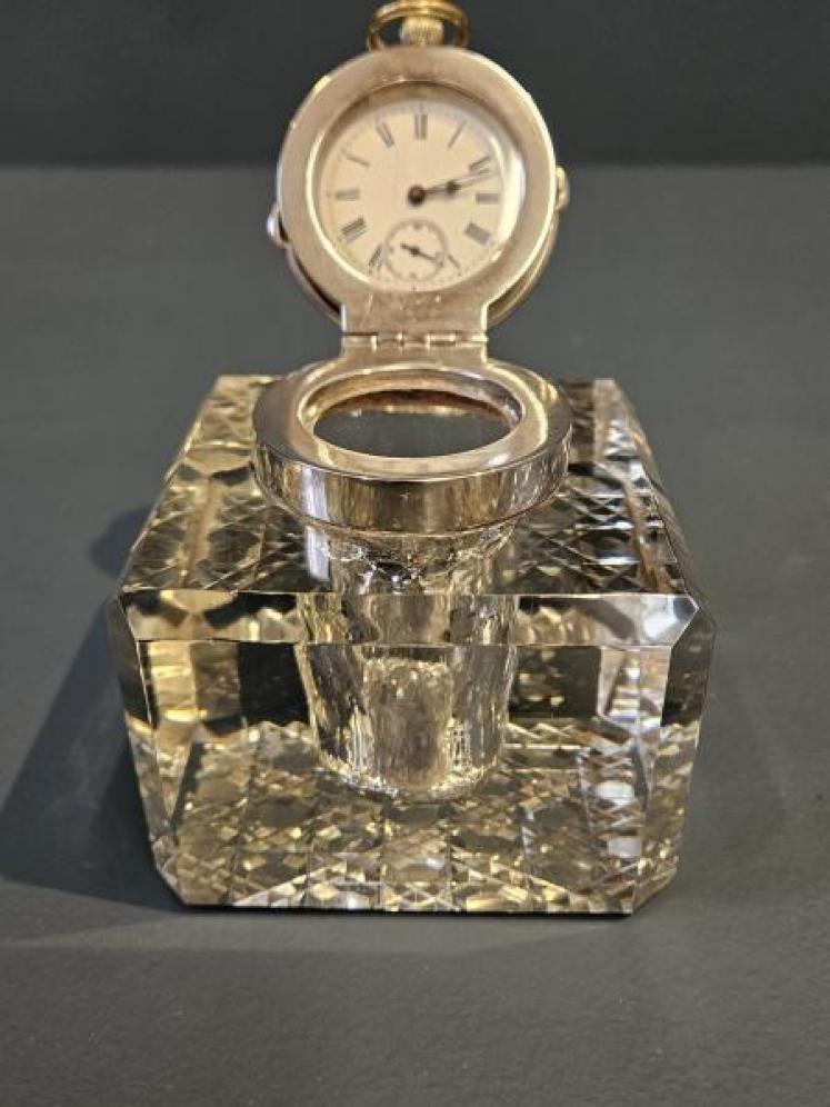 Edwardian Silver Ink Well and Pocket Watch Holder - Image 2
