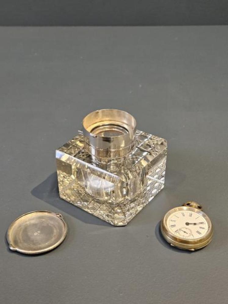 Edwardian Silver Ink Well and Pocket Watch Holder - Image 4