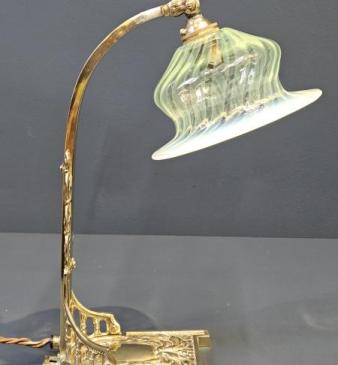 Art Nouveau Lamp and Vaseline Glass Shade