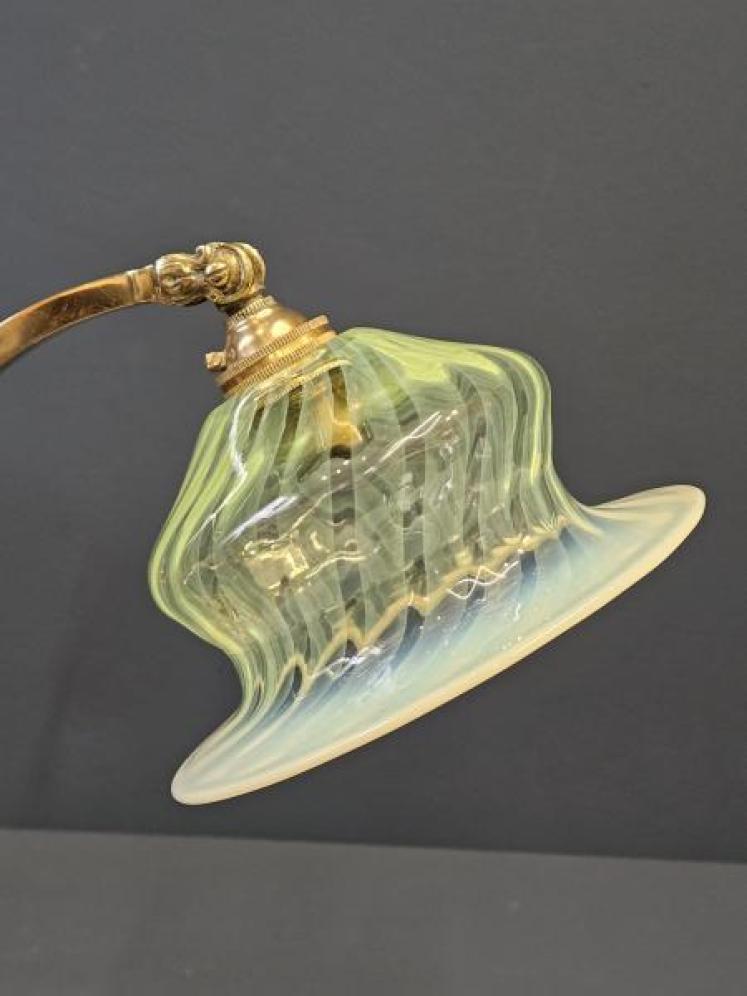 Art Nouveau Lamp and Vaseline Glass Shade - Image 2