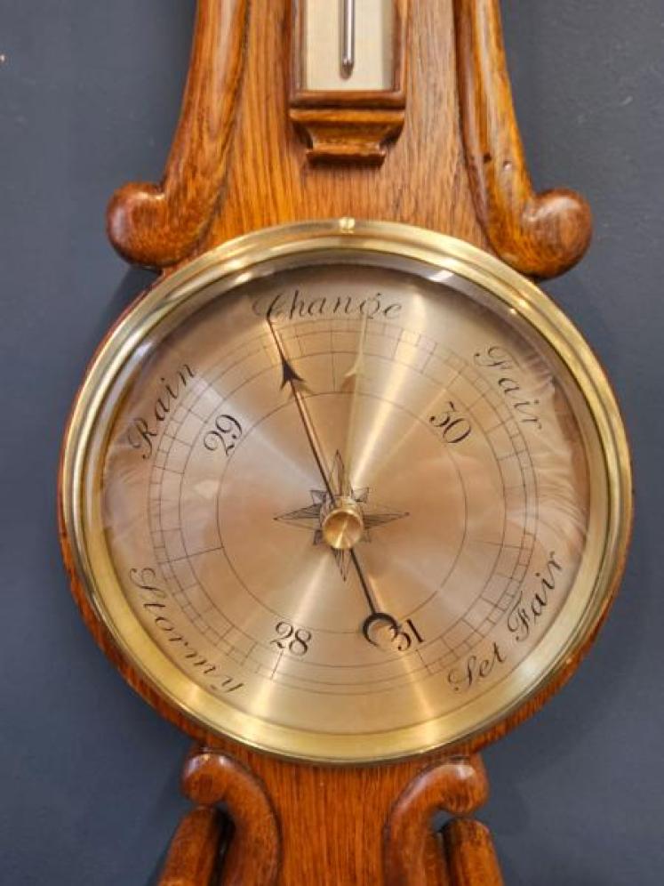 Small Victorian Oak Aneroid Banjo Barometer - Image 3